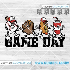 Baseball Game Day svg | Cute Bat Mascot Cutfile | BallLife Shirt png | Player Mom dxf | Sports Dad Clipart | Gloves Hotdog Soda Stencil jpeg
