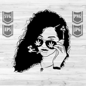 Hübsche Curly Smoking Joint svg | Kiffer Küken Clipart | Rasta High Girl Cutfile | 420 Shirt png | Cannabis Schablone | Marihuana dxf| Kush Afro