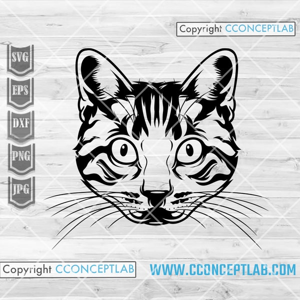 Funny Cat Face svg | Curious Cat Clipart | Cute Animal Cutfile | Pet Portrait Shirt png | Kitten Stencil | Catto Lover dxf| Cat Mom Dad jpeg