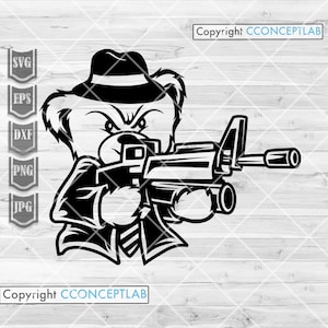 Teddy with Guns svg / Bad Bear Clipart / Gangster Teddy Cut File / Mafia Bad Goons Grizzly dxf / Bandit Teddy Stencil / Cute Animal Shirt png