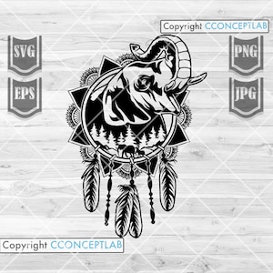Zewnętrzny łapacz snów mandali słonia svg | Słoń svg | Mandala svg | Zewnętrzny svg | Clipart słonia | Łapacz snów png | Słoń png