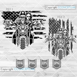 US Skull Lover Biker svg | Rider Clipart | Bike Couple Cut File | Motorbike Stencil | Bike Shop Owner Gift dxf | Motorcycle Ride Cutfile DXF