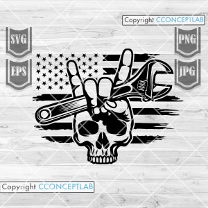 Skull svg | US Rock Sign svg | Mechanic Skull svg | Rock Sign svg | Skull svg | US Mechanic Clipart | US Mechanic Cutfile | Rock Sign png