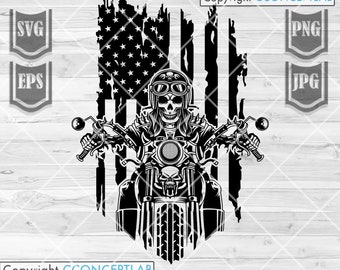 US Girl Biker Skull svg / Motorbike Mom Life Cut File / Motorcycle Lady Shop Owner Clipart / Woman Extreme Sports Stencil / Bike Rally Shirt