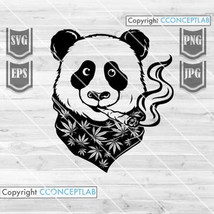 Onkruid Hoge Panda svg | Dierlijke rokende gezamenlijke clipart | Rasta Wild Life-bestand | 420 Overhemd png | Gestenigde beer dxf | Cannabisstencil| Marihuana