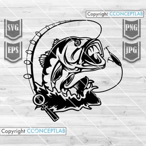 Bass Fish svg | Visser Vader Cut File | Vissen Clipart | Baars vissen Stencil | Fisherman Dad Shirt png | Grote mond Bas dxf | Zoet water