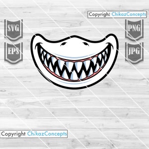 Sharp Shark Teeth svg | Animal Bite Clipart | Killer Smile Stencil | Under the Water Monster Cut File | Shark T-shirt Design png | Shark dxf