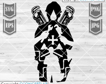 Plumber Scene svg | Plumbing Tools Clipart | Pipe Fitter Gift Idea Cut File | Pipe Repairman Stencil | Adjustable Wrench png | Plunger dxf