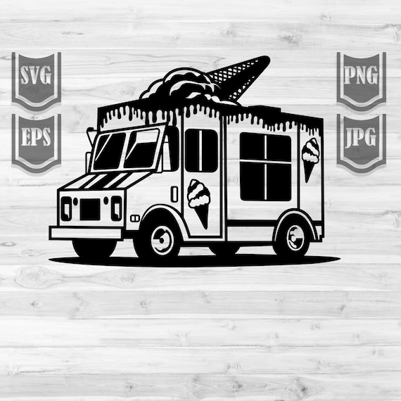 ice cream truck clip art black and white