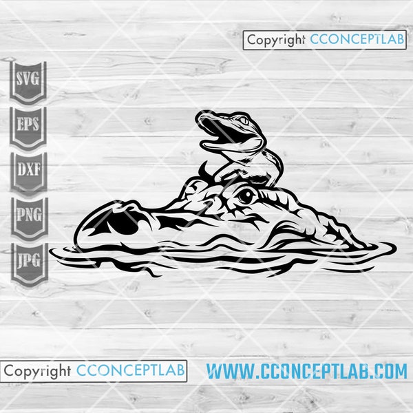 Peeking Alligator with Baby svg | Swamp Animal Clipart | Fresh Water Reptile Cutfile | Baby Crocodile dxf | Lake or River Creature Stencil