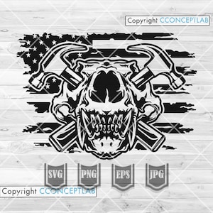 US Animal Skull Carpenter svg | Rotten Beast Clipart | Repair Dad Cut File dxf | Home Builder Stencil | US Contractor Cutfile | Construction
