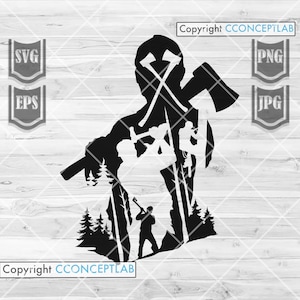Lumberjack Scene svg | Logging Service Owner Clipart | Crossed Wood Cutting Axe Stencil | Logger Gift Idea | Lumber Dad Cut File | Wild dxf