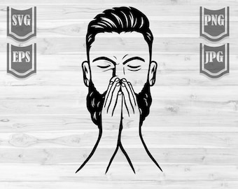 Beard Dad svg | Beard Man Praying svg | Dad Life Pray Hands Clipart | Dad Shirt png | Religious Stencil | Faithful Husband dxf| Father's Day