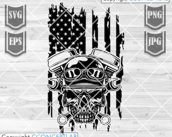 USA Biker Skull svg | Motorbike Dad Clipart | Bike Club Shirt png | Big Bike Rally Cutfile | Extreme Ride dxf | Motorcycle Stencil | Rider