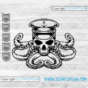 Marine Octopus Skull Clipart | Skulltopus Shirt png | Biologist Stencil | Underwater Sea Animal Cutfile | Mariner dxf | Sea Fearer jpeg