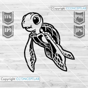 Lindo archivo Svg de tortuga // Tortuga Svg // Imágenes prediseñadas de tortuga // Lindo bebé tortuga Svg // Tortuga marina Svg // Ilustración de tortuga // Archivos de corte