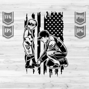 Amerikaanse vlag vader en zoon voetbal svg | Clipart sportvader | Game Day-shirt, png | Keeperssjabloon | Knipbestand voor Vaderdag| Beste vader vleugelverdediger