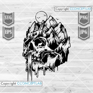 Skull Outdoor Mountain svg | Wilderness Cut File | Gothic Forest Clipart | Wild Life Shirt png | Mother Nature Stencil | Adventure Scene dxf