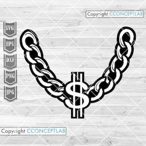 Collana Catena Dollaro svg / USD Rich Kid Shirt png / Cool Kid Clipart / Catena Dollaro USA dxf / Monogramma Gioielleria / File di taglio Rich & Famous
