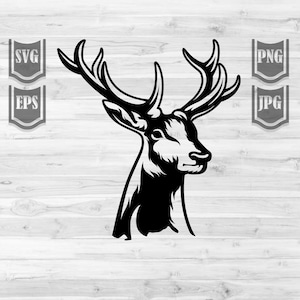 Hirschkopf svg | Geweih Plotterdatei | Jäger Papa Shirt Motiv png | Boho Hirsch Schablone | Jagd Clipart| Western dxf | Wald Wildes Jagdleben jpg