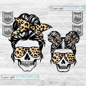 Mom Kid Svg || Leopard Mom Skull Svg || Messy Bun Skull Svg || Messy Bun Mom Svg || Mom Svg || Mothers Day svg || Mom Png || Leopard Mom Svg