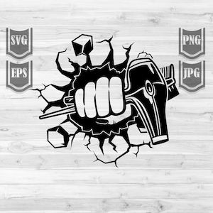 Smash Punch Hair Stylist svg | Smashed Wall Blower Clipart | Hair Hustler T-shirt Design png | Punch Fist Stencil | Cracked Wall Cut File