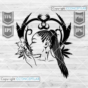 Geflochtenes Afro Smoking Weed svg | Rasta Black Woman Schablone | Dope Stoner Chic dxf | Cannabis Clipart | Marihuana Cutfile | Walzgelenk Kush