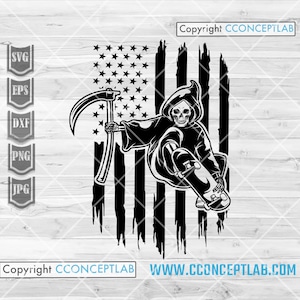 Amerikansk Grim Skull Skateboarding svg | Reaper Clipart | Halloween-tröja png | Dödsklippfil | Lie-stencil | Obehaglig läskig skateboard | Horror Dead