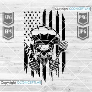 US Chef Skull svg | Chef Skull Clipart | Chef Skull Cutfile | US Chef Skull png | Head Chef svg | Cooking svg | US Chef Shirt svg | Chef dxf
