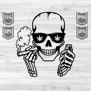 Skull Smoking Weed svg | Rasta Clipart | 420 T-Shirt png | Rollgelenk Blunt dxf | Dope High Life Plotterdatei | Kush Schablone | Cannabis jpeg
