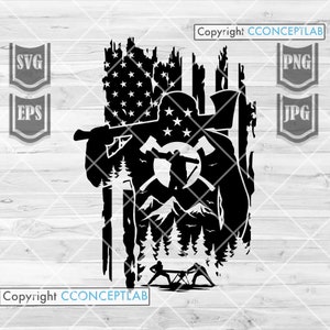 US Lumberjack Scene svg | Wood Man Carrying Axe Clipart | Lumber Dad Gift Idea | Wood Land Gift Cut File| Lumber Cutter Monogram Stencil DXF
