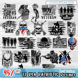22 US Patriotic SVG Mega Bundle | Veteran Dad Clipart | USA Military Cutfile | Army Shirt Png Bundle | Thread on Me Stencil | Soldier dxf