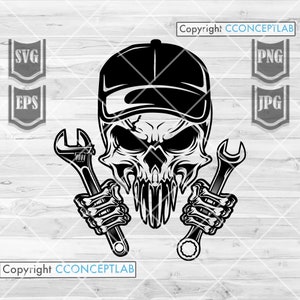 Mechanic Skull svg | Mechanic svg | Mechanic Clipart | Mechanic Dad svg | Mechanic Cutfile | Skull Shirt svg | Wrenches svg | Mechanic png
