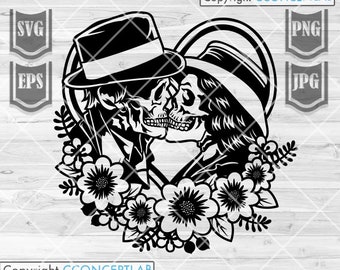 Skull Lovers svg | Floral Skull svg | Floral Lovers svg | Skull Lovers Clipart | Floral Skull Cutfile | Couple Skull svg | Skull Lovers png