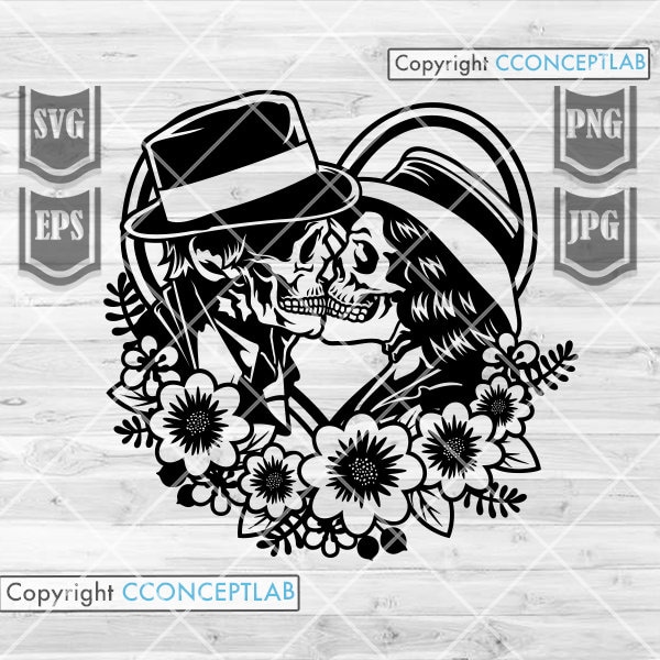 Skull Lovers svg | Floral Skull svg | Floral Lovers svg | Skull Lovers Clipart | Floral Skull Cutfile | Couple Skull svg | Skull Lovers png