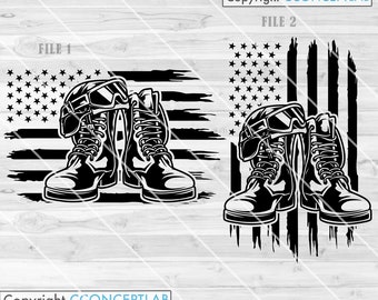 US Patriotic Svg File || Combat Boots Svg || Military Svg || Army Svg || Patriotic Svg || Veteran Svg || US Veteran Svg || Distress USA Flag