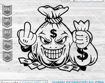Money svg | Moneybag Mascot svg | Gangster Rich svg| Million Dollar Bag Cutfile | Hippie Billionaire Middle Finger svg | Money Bag Shirt png