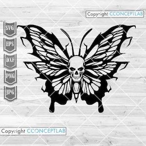 Moth Skull svg | Butterfly Clipart | Dead Insect Stencil | Gothic Animal Cut File | Goth Shirt png | Skull Wings dxf | Cute Animal Lover jpg