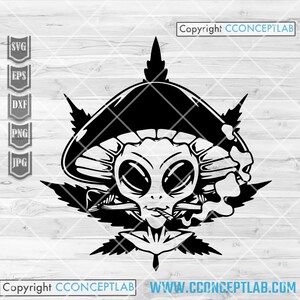Alien Rauchen Weed svg | Dope Pilz Clipart | Cannabis Cutdatei | Versteinerte Fuge | Rasta Shirt png | 420 Schablone | Marihuana | Hippie Kush