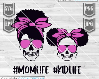 MomLife svg / Afro Mom Life Kid Life svg / Black MomLife Clipart / Afro Child Stencil / Madre e figlia T-shirt png / Mamma e bambino gemellati