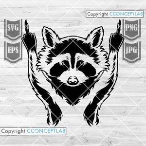 Raccoon svg | Animal on Middle Finger Clipart | Scavenger Animal Clipart | Pet Portrait Cut File | Wild Party Decor Stencil| Zoo Keeper Gift