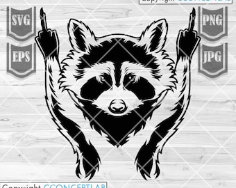 Raccoon svg | Animal on Middle Finger Clipart | Scavenger Animal Clipart | Pet Portrait Cut File | Wild Party Decor Stencil| Zoo Keeper Gift