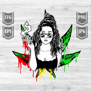 Dope Girl Smoking Joint svg | Marihuana Clipart | Pop Kultur Schablone | Cannabis Cutfile | Rasta Lady dxf | 420 Shirt png | High Kush jpeg