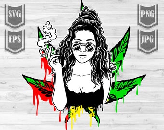 Weed svg | Dope Girl Smoking Joint svg | Marijuana Clipart | Pop Culture Stencil | Cannabis Cutfile | Rasta Lady | 420 Shirt png | High Kush