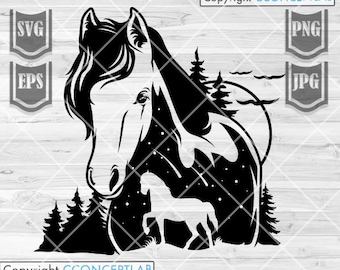 Horse Scene svg / Horse Clipart / Horse Cutfile / Horse png / Horse Shirt svg / Horse Stencil / Camp Life svg / Outdoor Scene svg / Boho svg