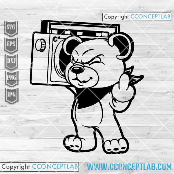 Teddy Gangster svg | Hippie Bear Clipart | Hip Hop Music Lover Cutfile | Hipster Cute Grizzly Shirt png | Mafia Teddy Middle Finger Stencil