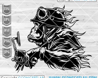 Biker Ape svg | Big Bike Rally Shirt png | Cute Animal Stencil | Motorbike Dad Gift Idea dxf | Gorilla Rider Clipart | Wild Monkey Cutfile