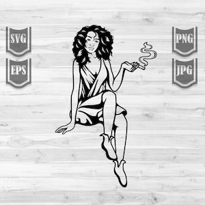 Afro Girl Rauchen Joint svg | Schwarze Dope Diva Clipart | Cannabis Schnittdatei | Marihuana Schablone | 420 Kush Life dxf | High Stoner Chic Shirt