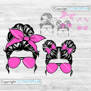 Mom Life Kid Life svg | MomLife Clipart | Mutter und Tochter Plotterdatei | KidLife Schablone | Mama und Baby Partnerschaft dxf | Messy Bun Hair png