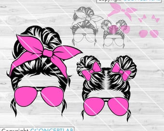 Mom Life Kid Life svg | MomLife Clipart | Mother and Daughter Cut File | KidLife Stencil | Mommy and Baby Twinning dxf | Messy Bun Hair png
